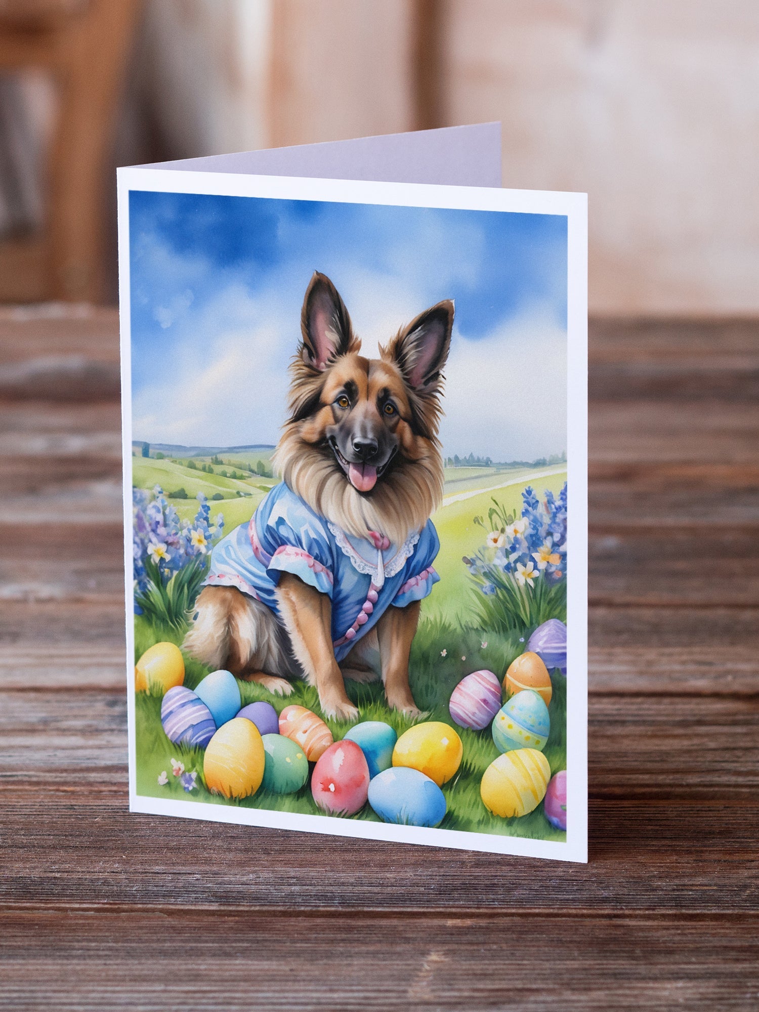 Belgian Tervuren Easter Egg Hunt Greeting Cards Pack of 8 Blank Cards with Envelopes Whimsical A7 Size 5x7