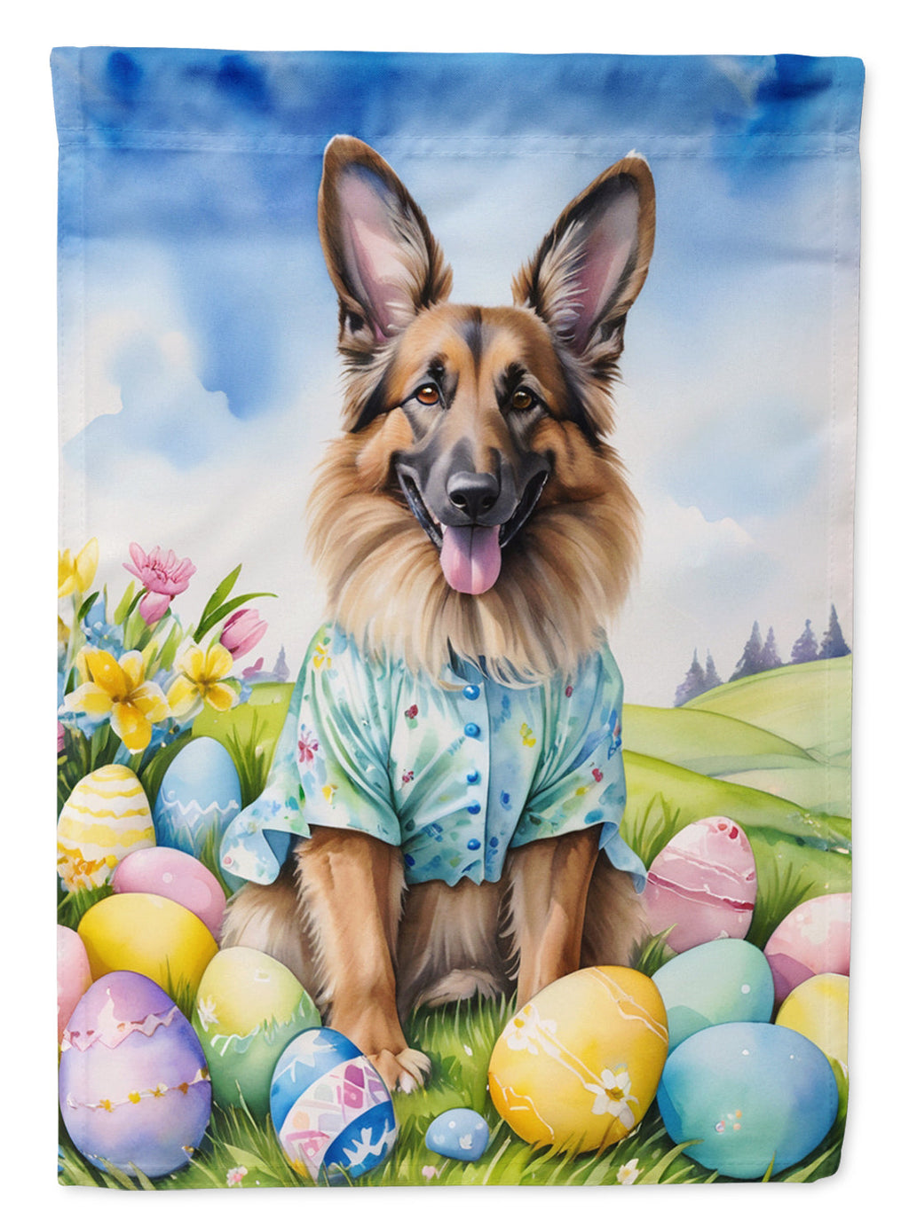 Belgian Tervuren Easter Egg Hunt House Flag 28x40 Porch Sleeve Pole Decorative Outside Yard Banner Artwork Wall Hanging, Polyester