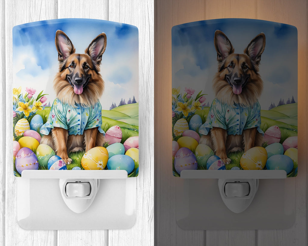 Belgian Tervuren Easter Egg Hunt Ceramic Night Light Compact, UL-Certified, Ideal for Bedroom, Bathroom, Nursery, Hallway, Kitchen, 6x4x3, Multicolor
