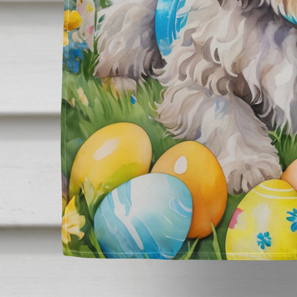 Bergamasco Sheepdog Easter Egg Hunt House Flag 28x40 Porch Sleeve Pole Decorative Outside Yard Banner Artwork Wall Hanging, Polyester