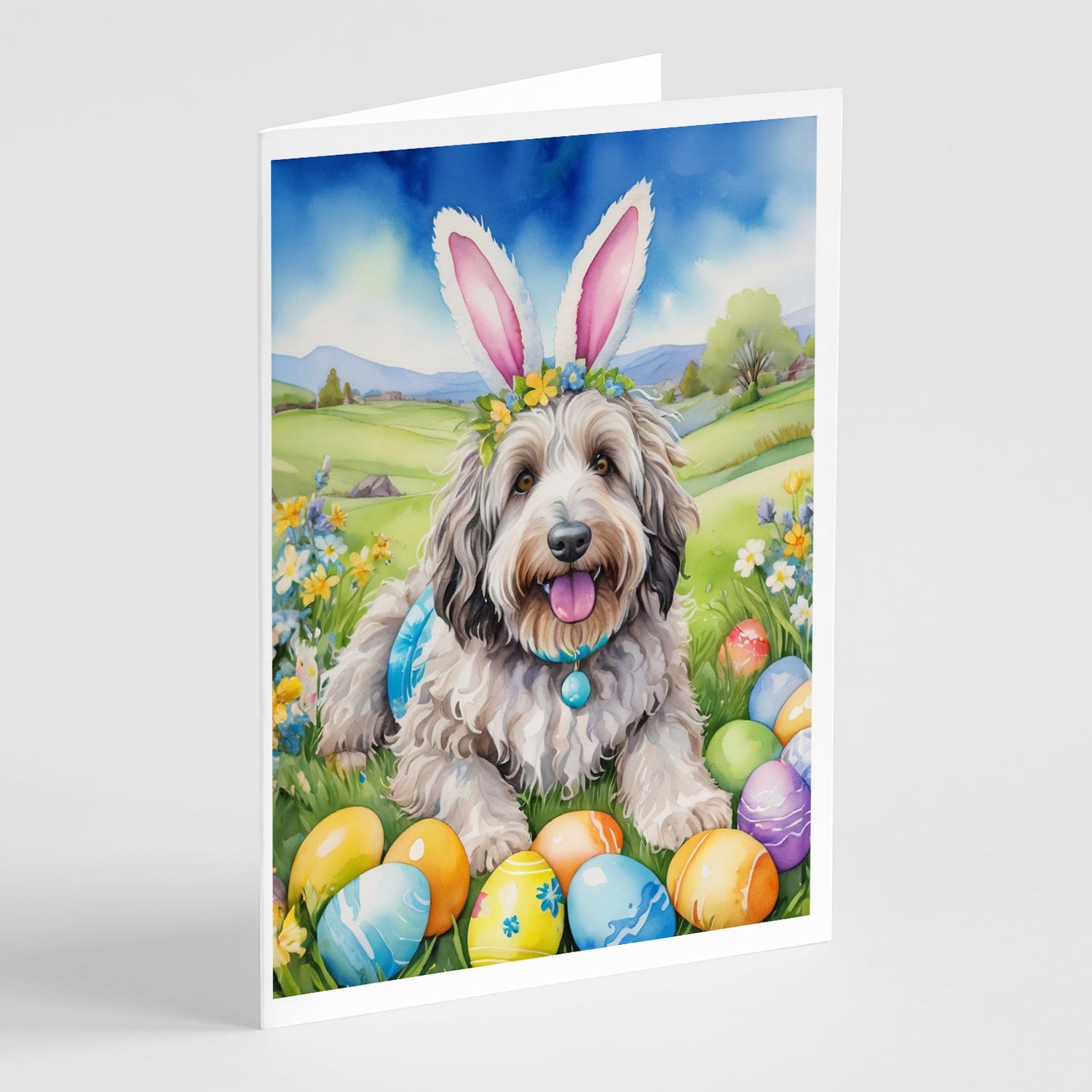 Bergamasco Sheepdog Easter Egg Hunt Greeting Cards Pack of 8 Blank Cards with Envelopes Whimsical A7 Size 5x7