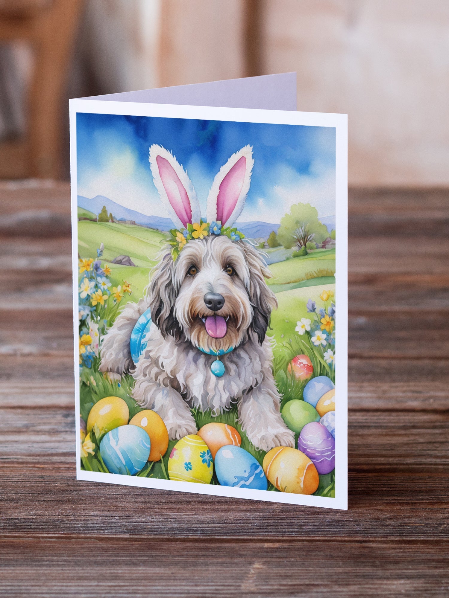 Bergamasco Sheepdog Easter Egg Hunt Greeting Cards Pack of 8 Blank Cards with Envelopes Whimsical A7 Size 5x7
