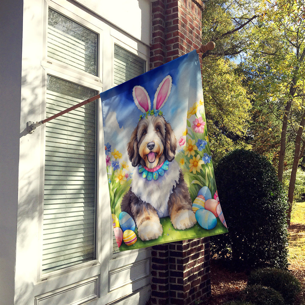 Bernedoodle Easter Egg Hunt House Flag 28x40 Porch Sleeve Pole Decorative Outside Yard Banner Artwork Wall Hanging, Polyester