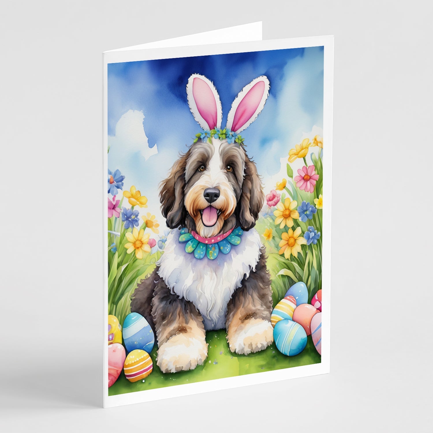 Bernedoodle Easter Egg Hunt Greeting Cards Pack of 8 Blank Cards with Envelopes Whimsical A7 Size 5x7