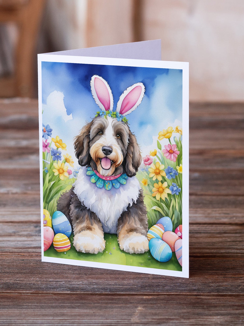 Bernedoodle Easter Egg Hunt Greeting Cards Pack of 8 Blank Cards with Envelopes Whimsical A7 Size 5x7
