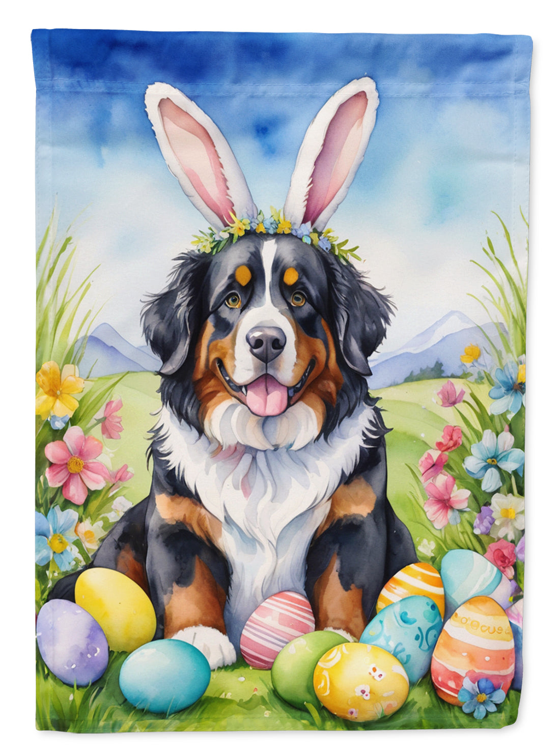 Bernese Mountain Dog Easter Egg Hunt House Flag 28x40 Porch Sleeve Pole Decorative Outside Yard Banner Artwork Wall Hanging, Polyester