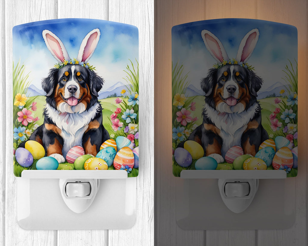 Bernese Mountain Dog Easter Egg Hunt Ceramic Night Light Compact, UL-Certified, Ideal for Bedroom, Bathroom, Nursery, Hallway, Kitchen, 6x4x3, Multicolor