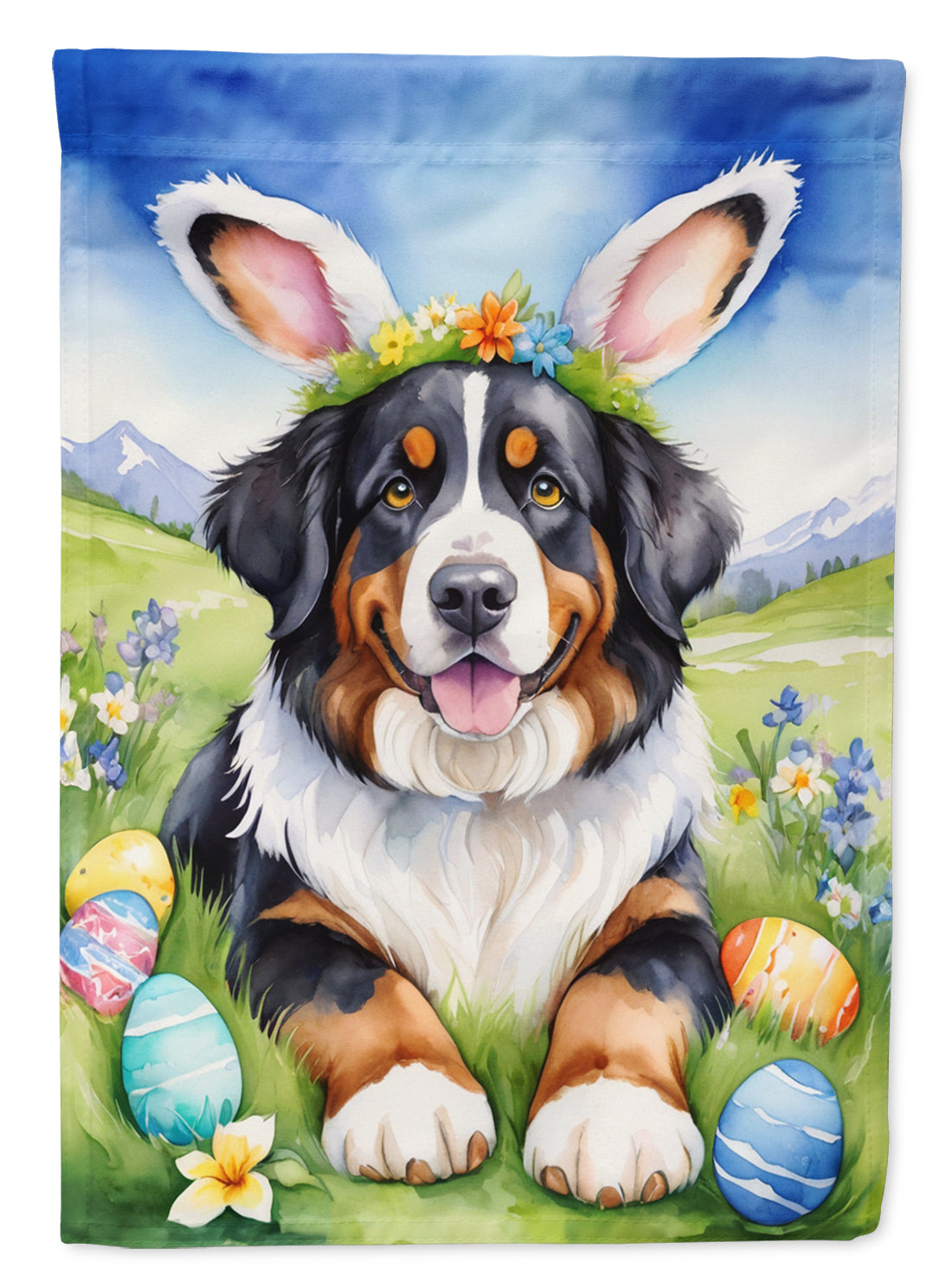 Bernese Mountain Dog Easter Egg Hunt House Flag 28x40 Porch Sleeve Pole Decorative Outside Yard Banner Artwork Wall Hanging, Polyester