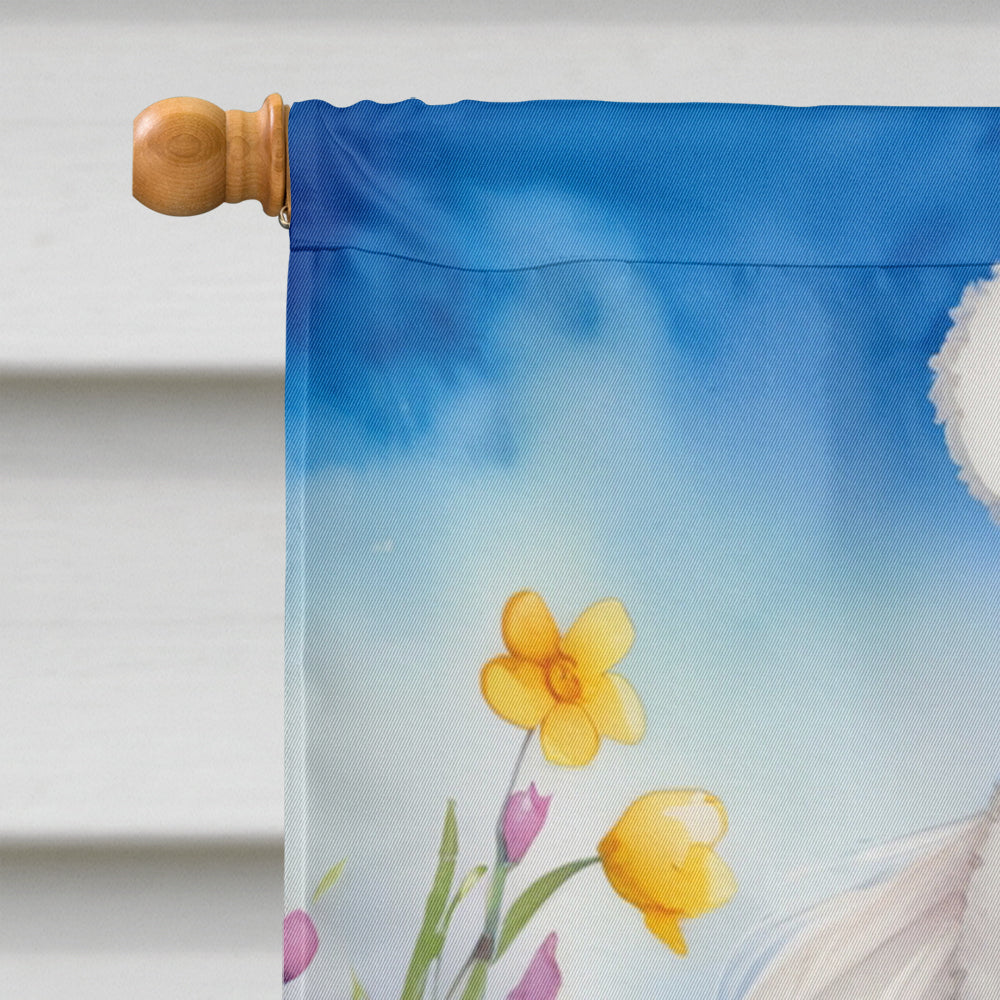 Bichon Frise Easter Egg Hunt House Flag 28x40 Porch Sleeve Pole Decorative Outside Yard Banner Artwork Wall Hanging, Polyester