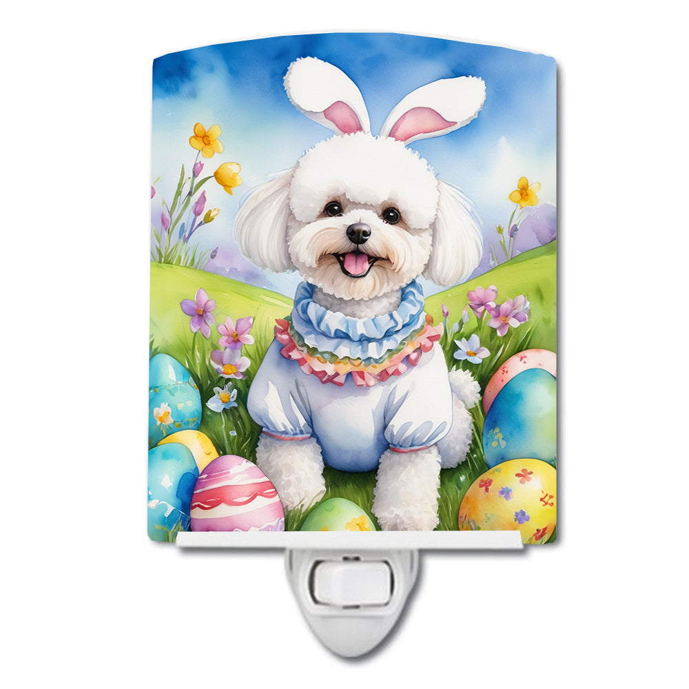 Bichon Frise Easter Egg Hunt Ceramic Night Light Compact, UL-Certified, Ideal for Bedroom, Bathroom, Nursery, Hallway, Kitchen, 6x4x3, Multicolor