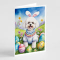 Bichon Frise Easter Egg Hunt Greeting Cards Pack of 8 Blank Cards with Envelopes Whimsical A7 Size 5x7