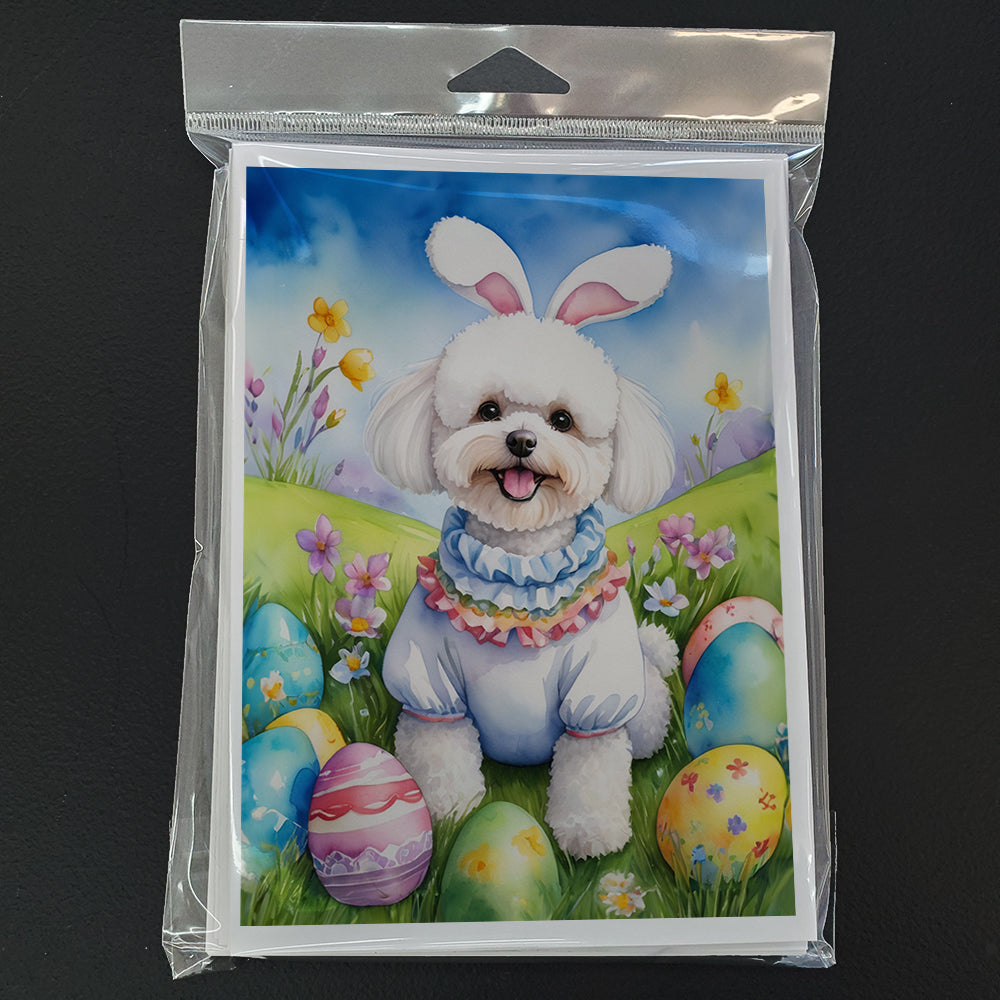 Bichon Frise Easter Egg Hunt Greeting Cards Pack of 8 Blank Cards with Envelopes Whimsical A7 Size 5x7