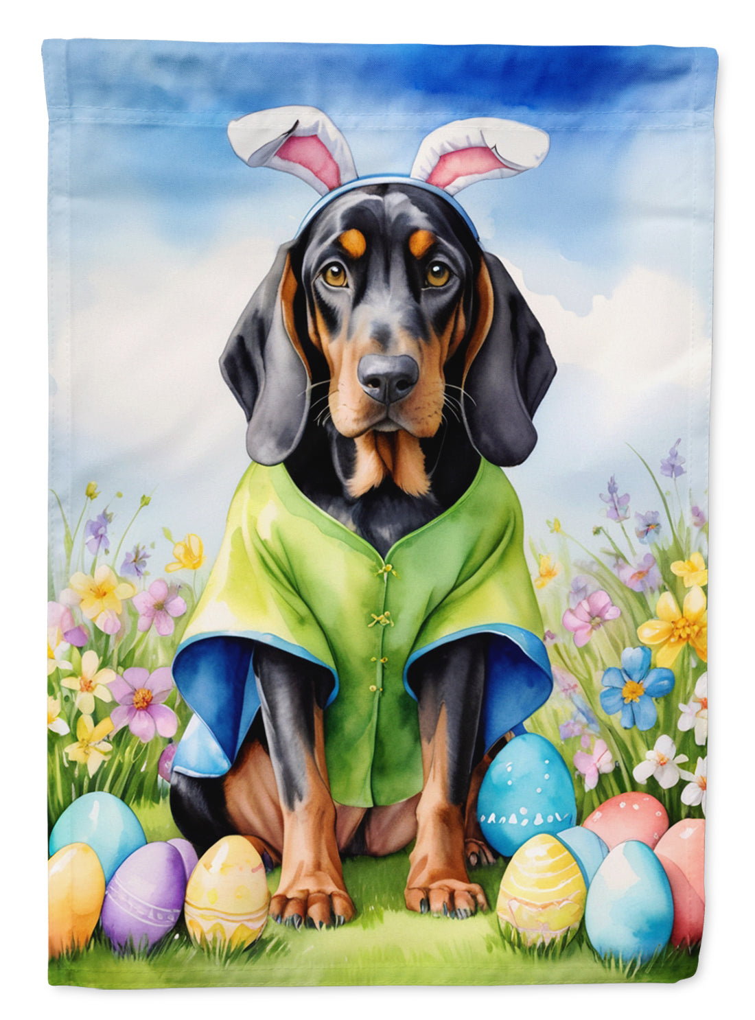 Black and Tan Coonhound Easter Egg Hunt House Flag 28x40 Porch Sleeve Pole Decorative Outside Yard Banner Artwork Wall Hanging, Polyester