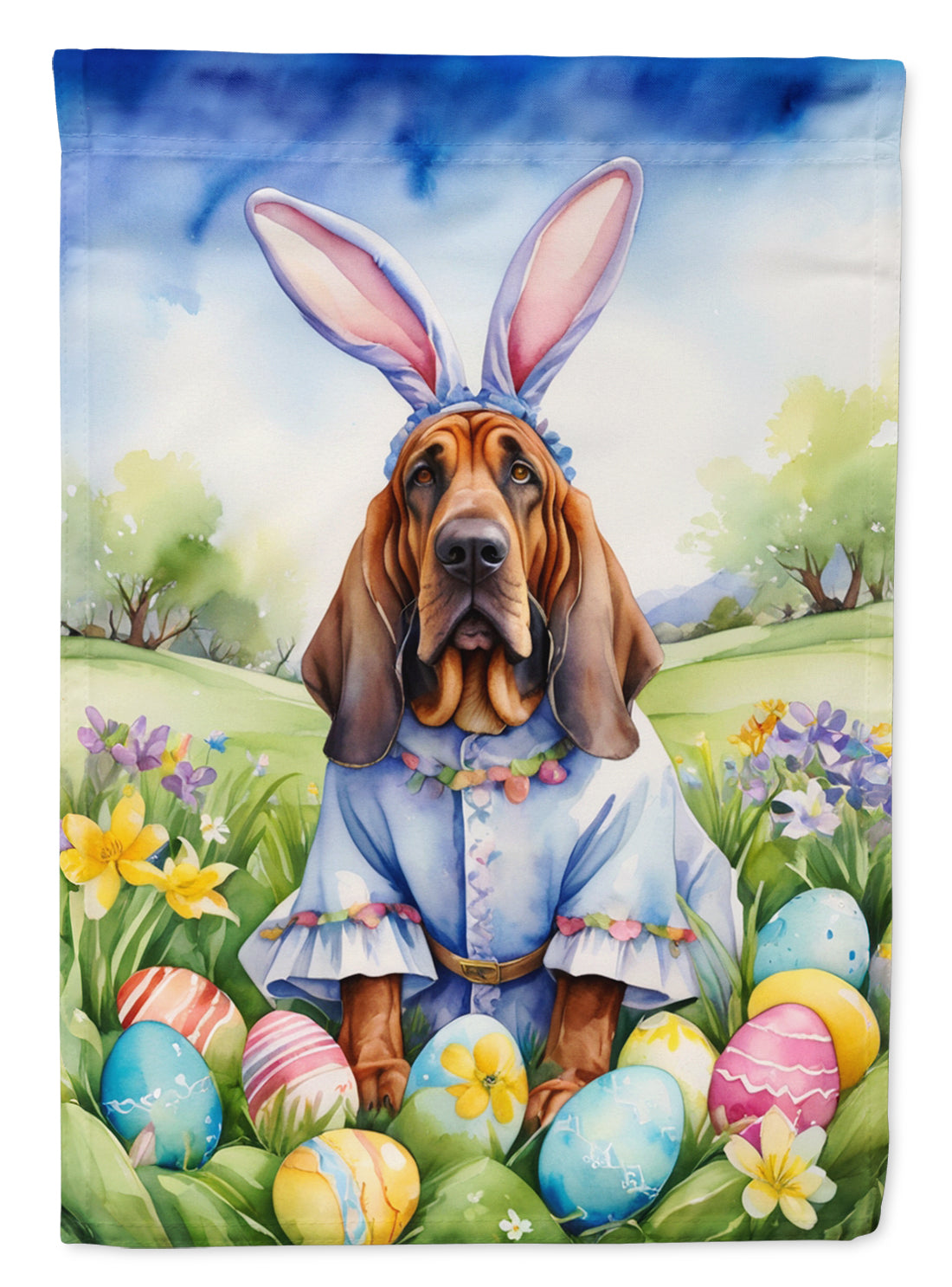 Bloodhound Easter Egg Hunt House Flag 28x40 Porch Sleeve Pole Decorative Outside Yard Banner Artwork Wall Hanging, Polyester