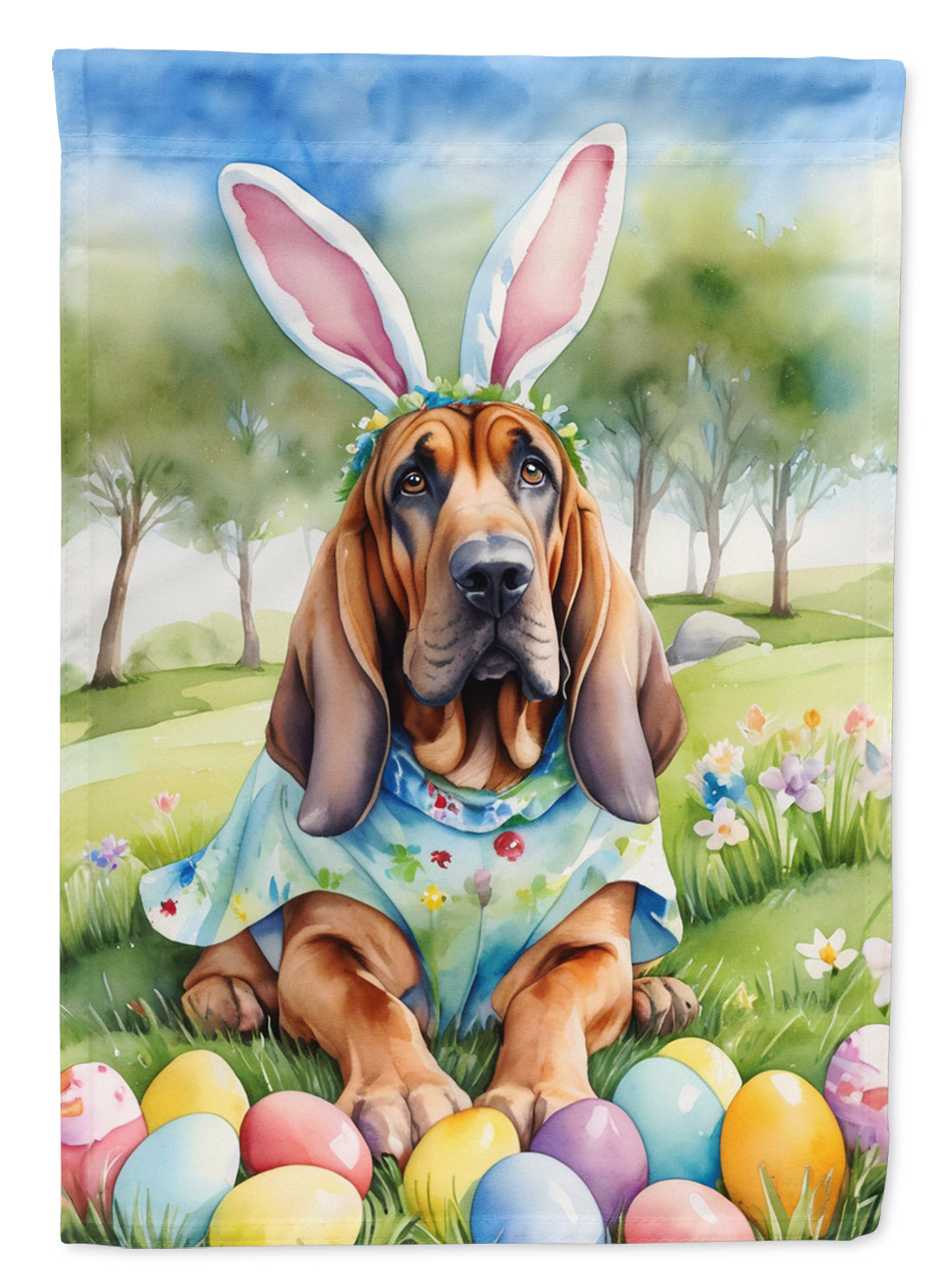 Bloodhound Easter Egg Hunt House Flag 28x40 Porch Sleeve Pole Decorative Outside Yard Banner Artwork Wall Hanging, Polyester