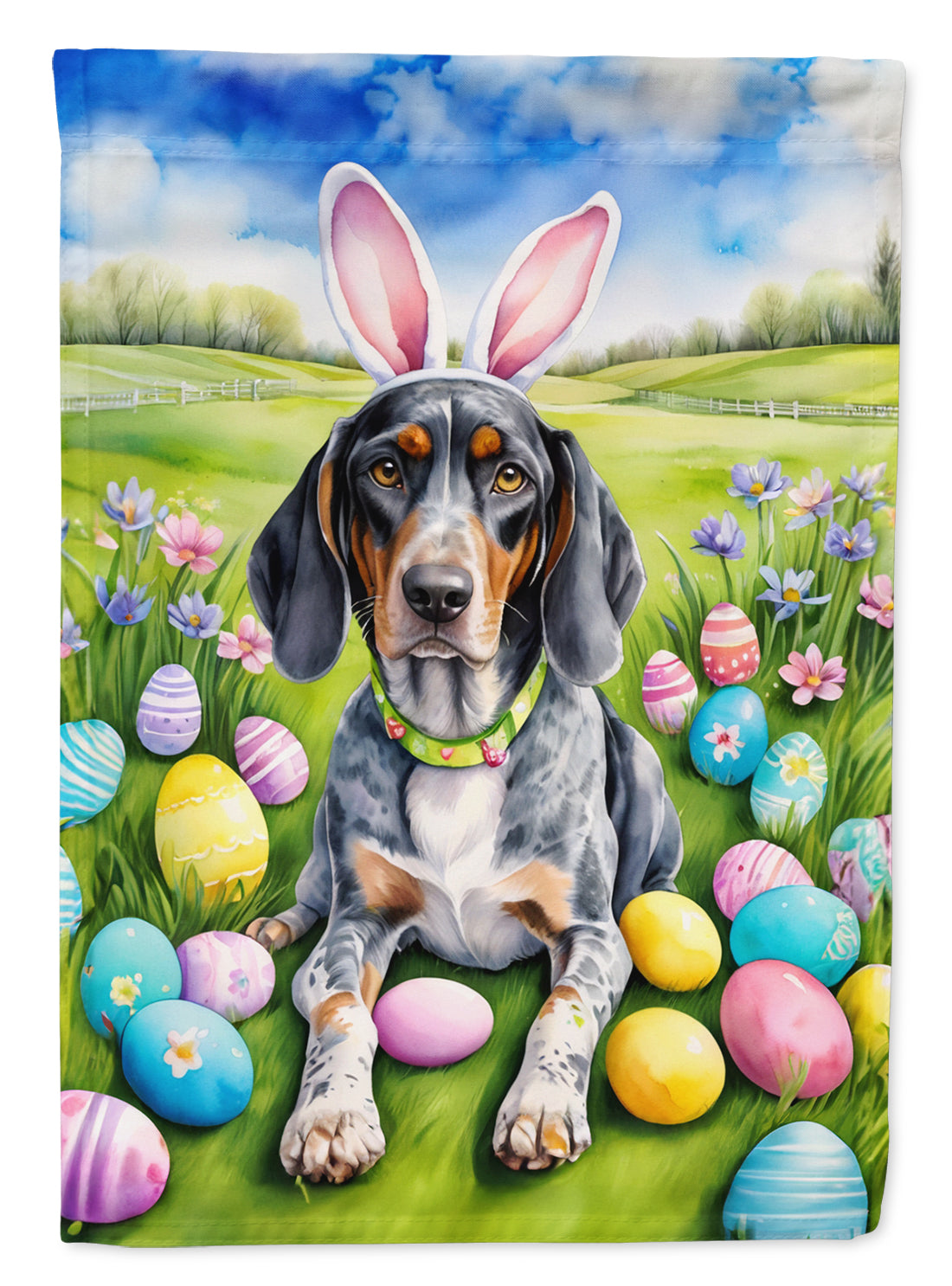 Bluetick Coonhound Easter Egg Hunt House Flag 28x40 Porch Sleeve Pole Decorative Outside Yard Banner Artwork Wall Hanging, Polyester