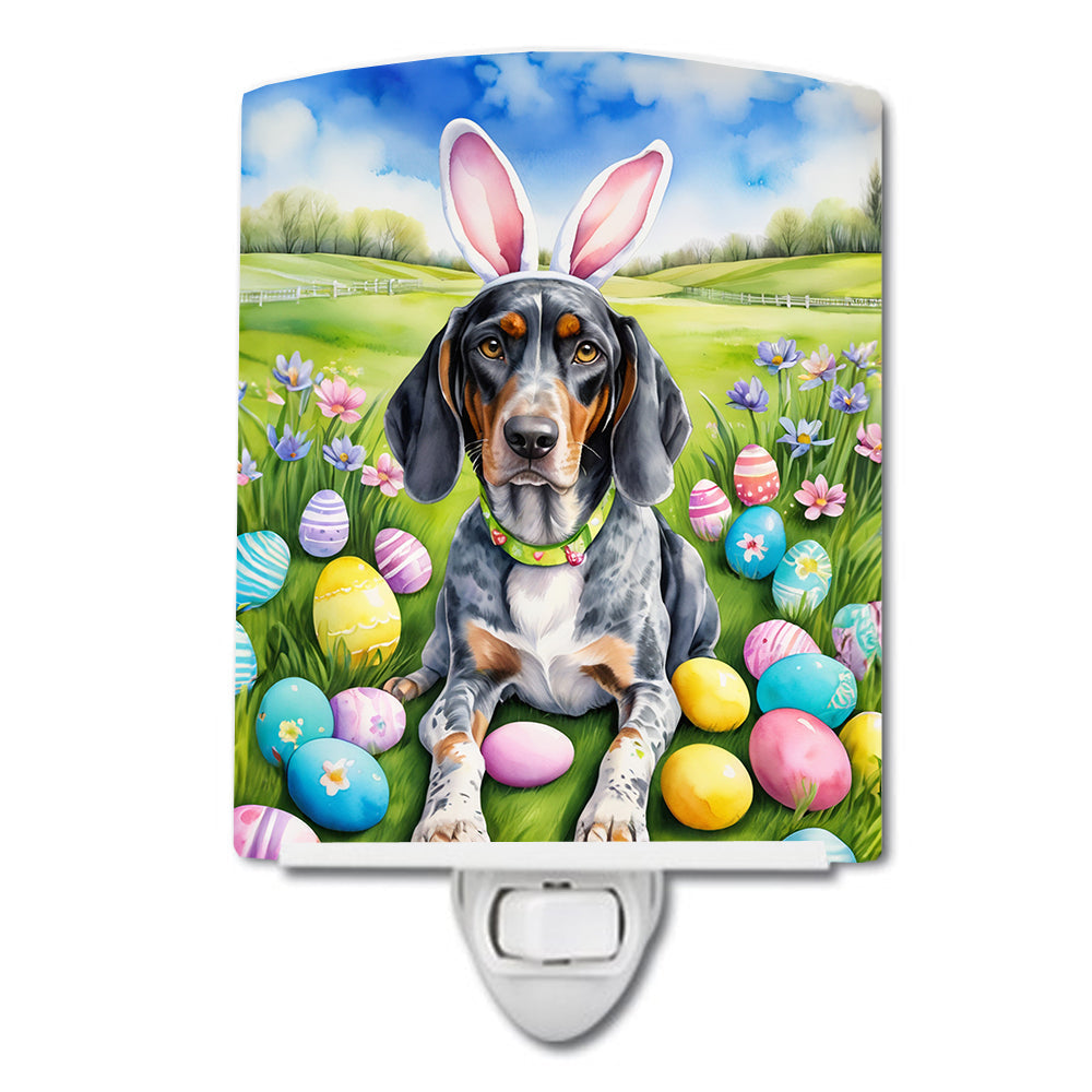 Bluetick Coonhound Easter Egg Hunt Ceramic Night Light Compact, UL-Certified, Ideal for Bedroom, Bathroom, Nursery, Hallway, Kitchen, 6x4x3, Multicolor