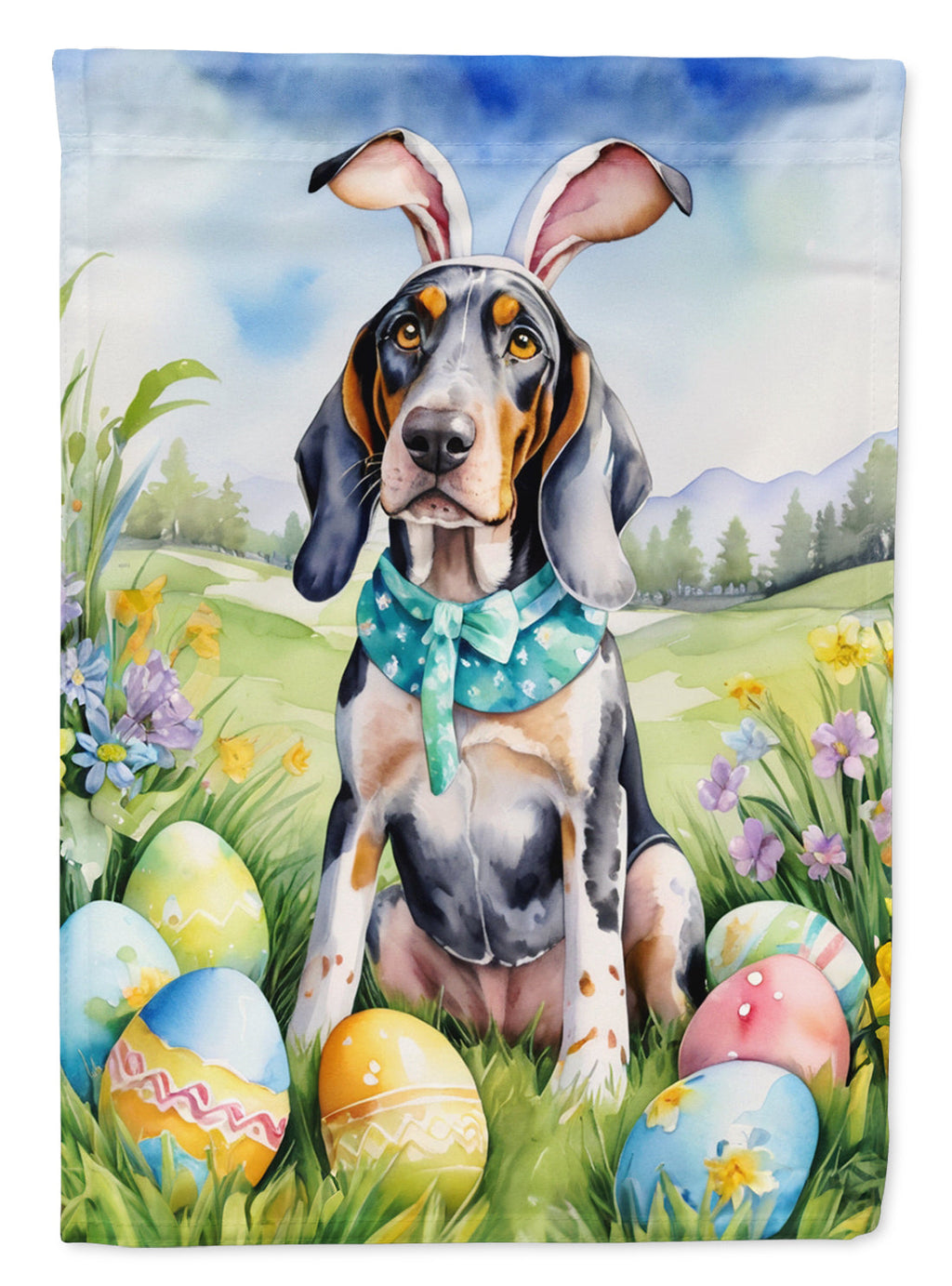 Bluetick Coonhound Easter Egg Hunt House Flag 28x40 Porch Sleeve Pole Decorative Outside Yard Banner Artwork Wall Hanging, Polyester