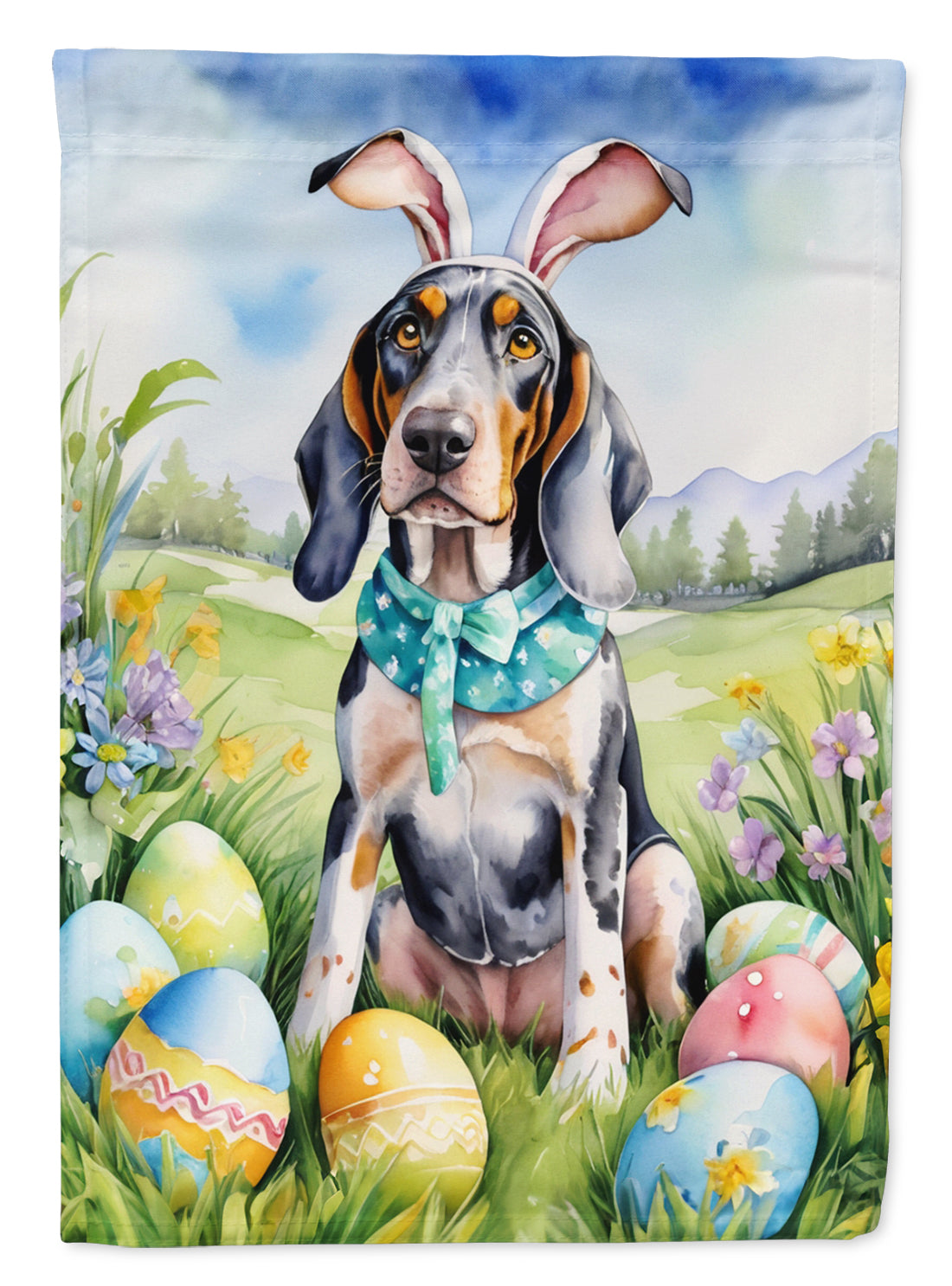 Bluetick Coonhound Easter Egg Hunt House Flag 28x40 Porch Sleeve Pole Decorative Outside Yard Banner Artwork Wall Hanging, Polyester