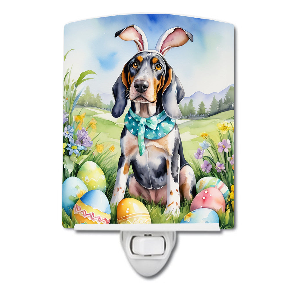 Bluetick Coonhound Easter Egg Hunt Ceramic Night Light Compact, UL-Certified, Ideal for Bedroom, Bathroom, Nursery, Hallway, Kitchen, 6x4x3, Multicolor
