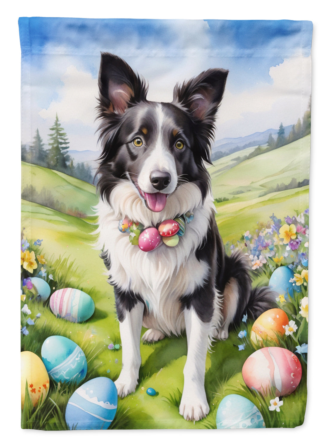 Border Collie Easter Egg Hunt House Flag 28x40 Porch Sleeve Pole Decorative Outside Yard Banner Artwork Wall Hanging, Polyester