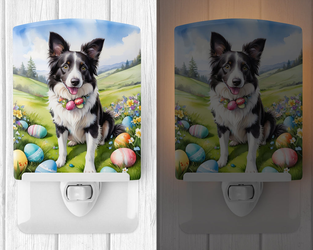 Border Collie Easter Egg Hunt Ceramic Night Light Compact, UL-Certified, Ideal for Bedroom, Bathroom, Nursery, Hallway, Kitchen, 6x4x3, Multicolor
