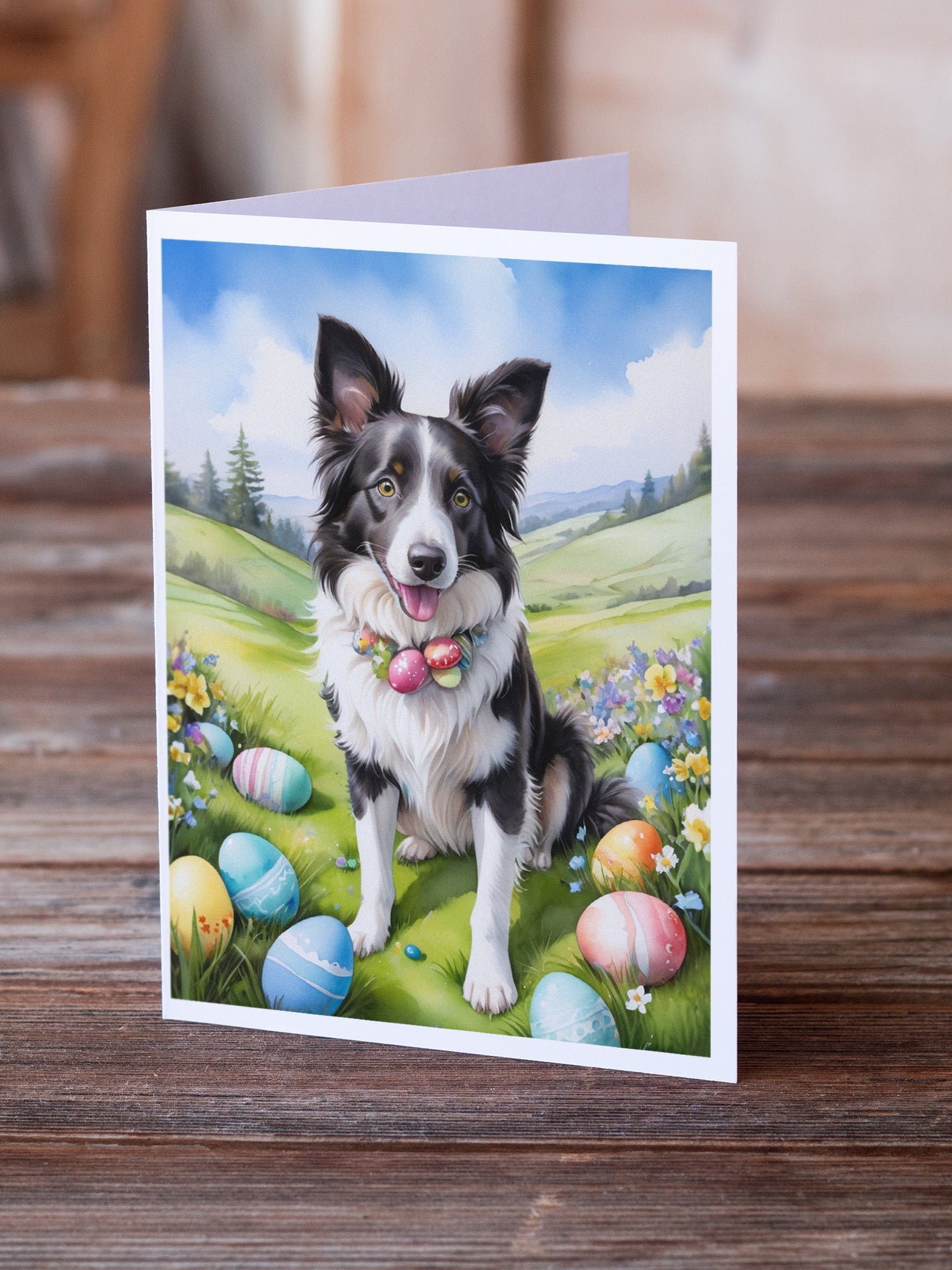 Border Collie Easter Egg Hunt Greeting Cards Pack of 8 Blank Cards with Envelopes Whimsical A7 Size 5x7