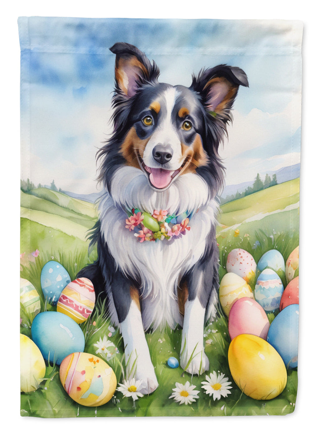 Border Collie Easter Egg Hunt House Flag 28x40 Porch Sleeve Pole Decorative Outside Yard Banner Artwork Wall Hanging, Polyester