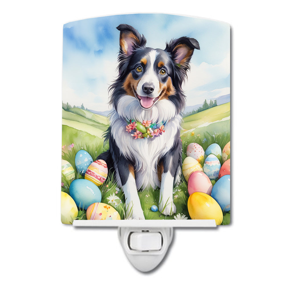 Border Collie Easter Egg Hunt Ceramic Night Light Compact, UL-Certified, Ideal for Bedroom, Bathroom, Nursery, Hallway, Kitchen, 6x4x3, Multicolor