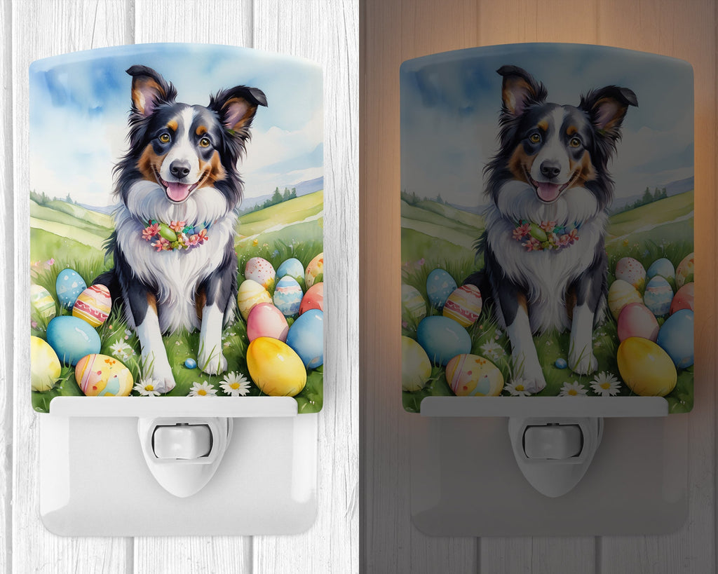 Border Collie Easter Egg Hunt Ceramic Night Light Compact, UL-Certified, Ideal for Bedroom, Bathroom, Nursery, Hallway, Kitchen, 6x4x3, Multicolor