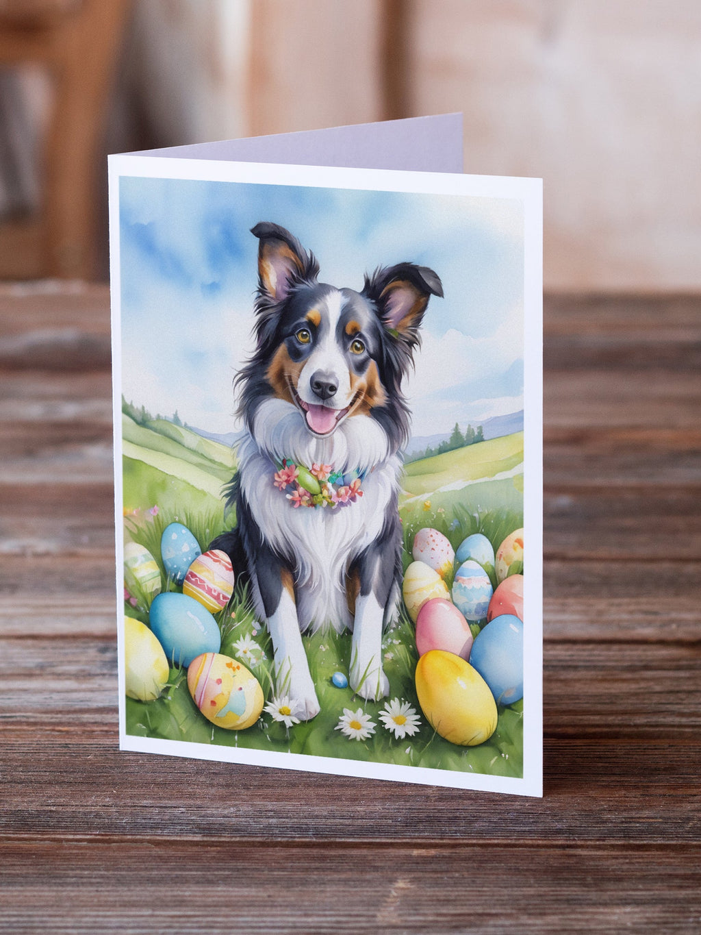 Border Collie Easter Egg Hunt Greeting Cards Pack of 8 Blank Cards with Envelopes Whimsical A7 Size 5x7