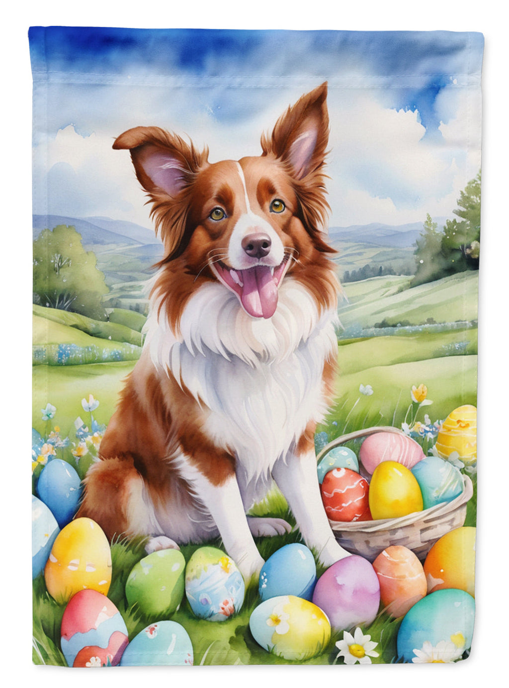 Border Collie Easter Egg Hunt House Flag 28x40 Porch Sleeve Pole Decorative Outside Yard Banner Artwork Wall Hanging, Polyester