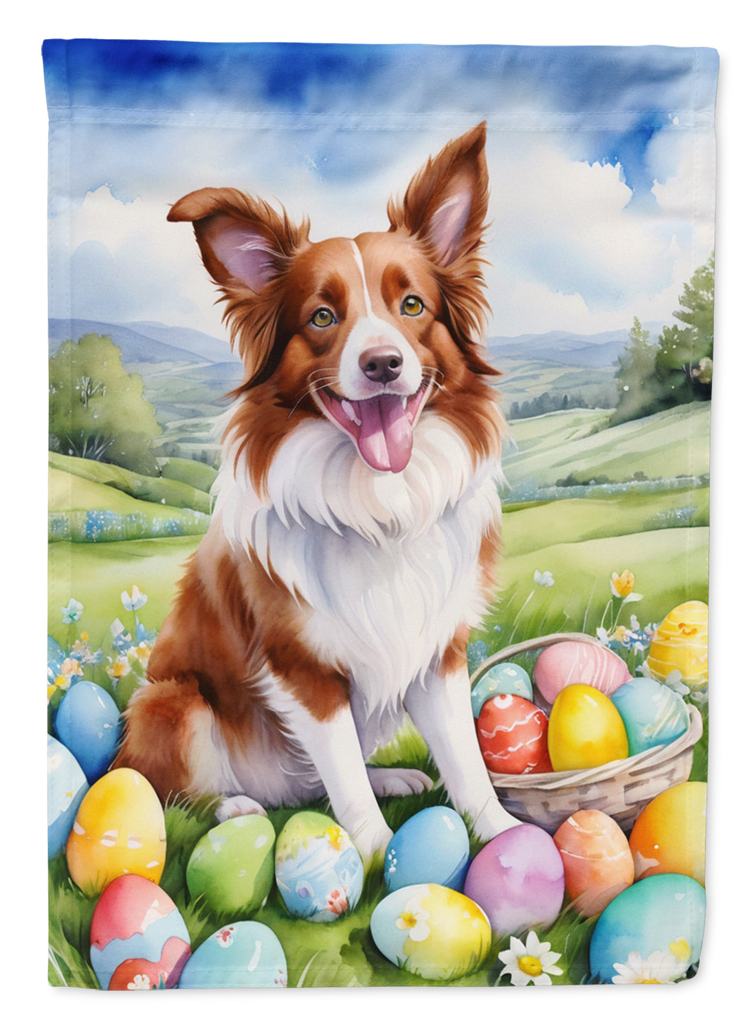 Border Collie Easter Egg Hunt House Flag 28x40 Porch Sleeve Pole Decorative Outside Yard Banner Artwork Wall Hanging, Polyester