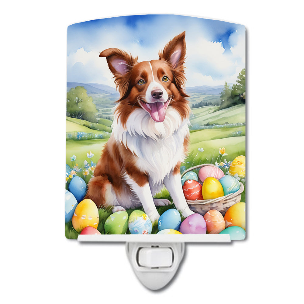 Border Collie Easter Egg Hunt Ceramic Night Light Compact, UL-Certified, Ideal for Bedroom, Bathroom, Nursery, Hallway, Kitchen, 6x4x3, Multicolor