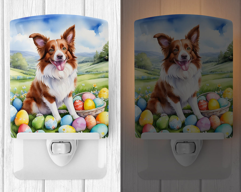 Border Collie Easter Egg Hunt Ceramic Night Light Compact, UL-Certified, Ideal for Bedroom, Bathroom, Nursery, Hallway, Kitchen, 6x4x3, Multicolor
