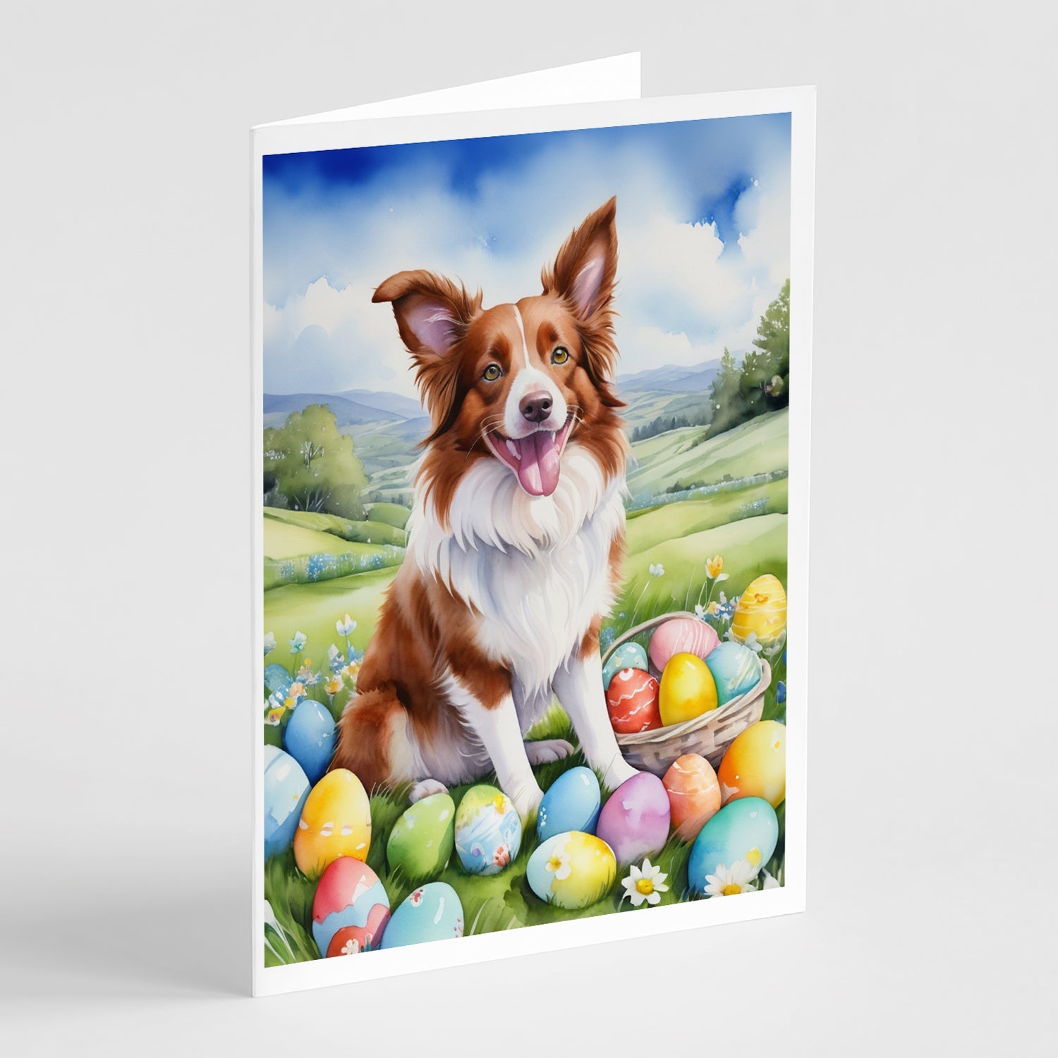 Border Collie Easter Egg Hunt Greeting Cards Pack of 8 Blank Cards with Envelopes Whimsical A7 Size 5x7