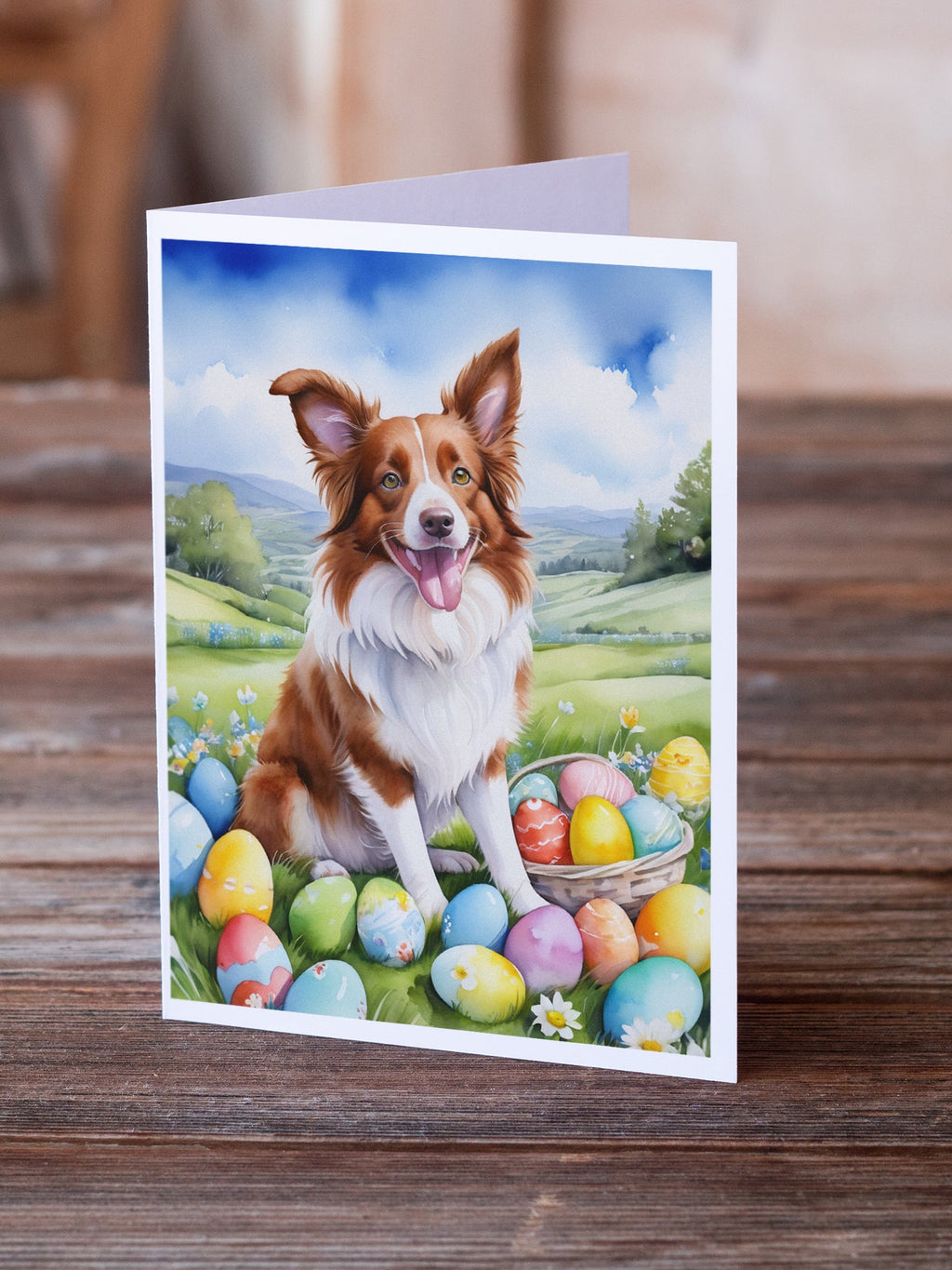Border Collie Easter Egg Hunt Greeting Cards Pack of 8 Blank Cards with Envelopes Whimsical A7 Size 5x7