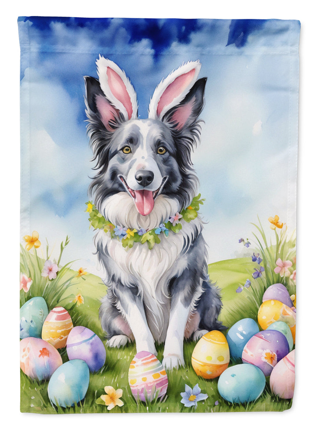 Border Collie Easter Egg Hunt House Flag 28x40 Porch Sleeve Pole Decorative Outside Yard Banner Artwork Wall Hanging, Polyester