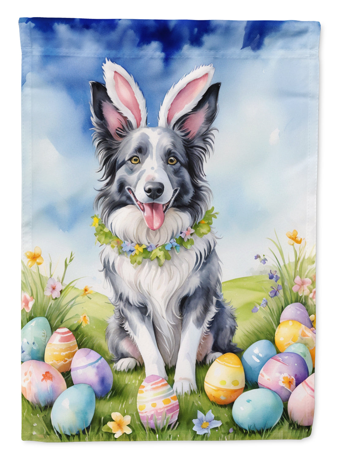 Border Collie Easter Egg Hunt House Flag 28x40 Porch Sleeve Pole Decorative Outside Yard Banner Artwork Wall Hanging, Polyester