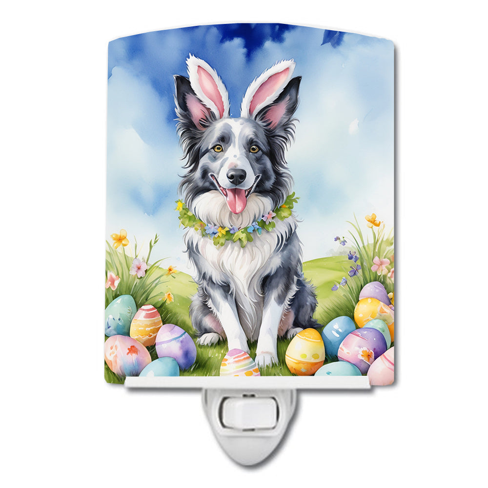 Border Collie Easter Egg Hunt Ceramic Night Light Compact, UL-Certified, Ideal for Bedroom, Bathroom, Nursery, Hallway, Kitchen, 6x4x3, Multicolor