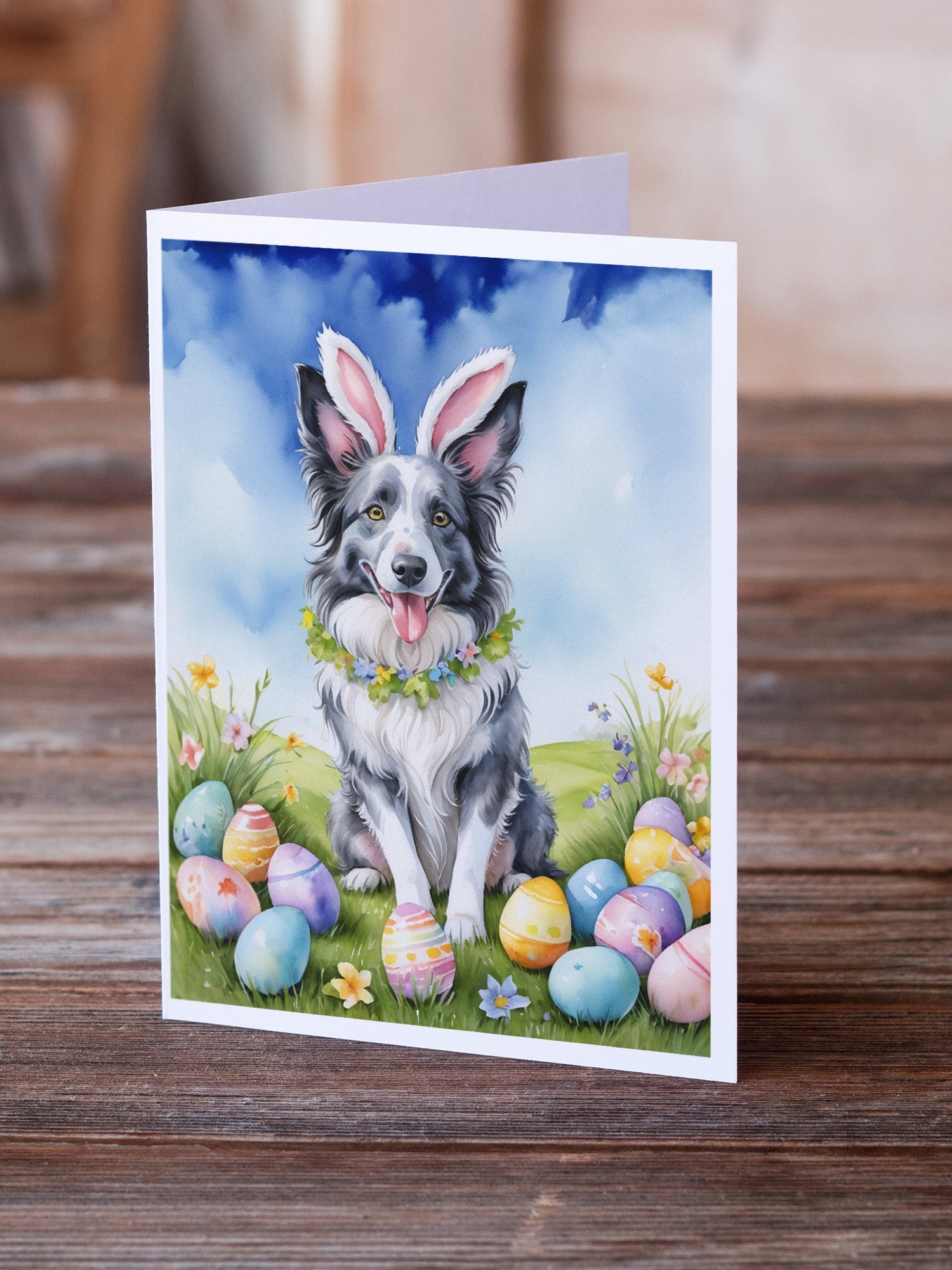 Border Collie Easter Egg Hunt Greeting Cards Pack of 8 Blank Cards with Envelopes Whimsical A7 Size 5x7