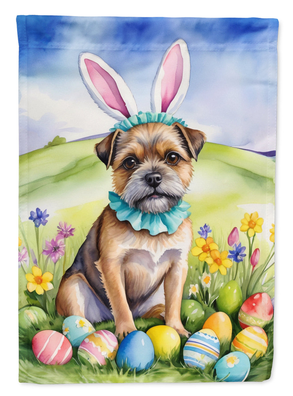 Border Terrier Easter Egg Hunt House Flag 28x40 Porch Sleeve Pole Decorative Outside Yard Banner Artwork Wall Hanging, Polyester