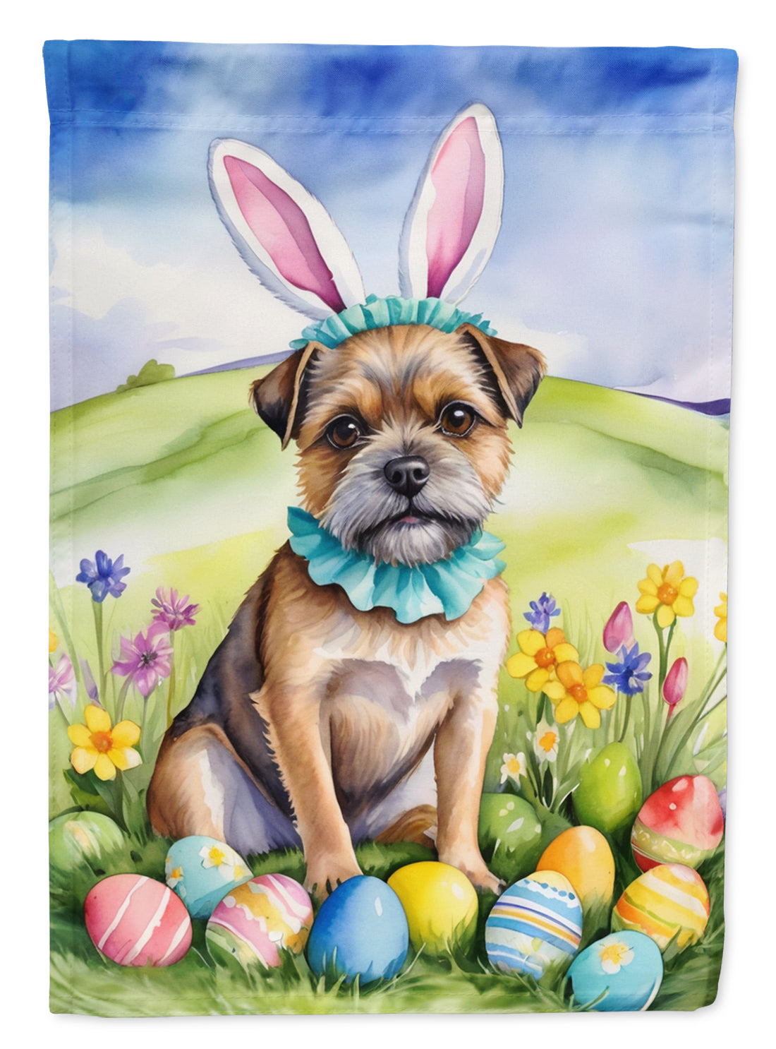 Border Terrier Easter Egg Hunt House Flag 28x40 Porch Sleeve Pole Decorative Outside Yard Banner Artwork Wall Hanging, Polyester