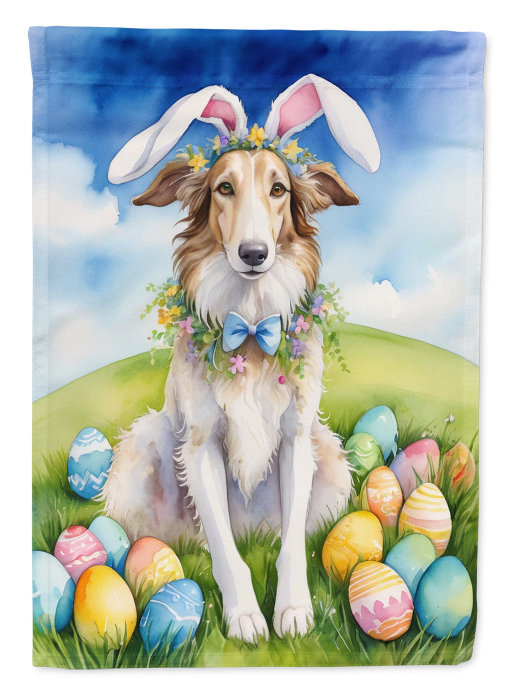 Borzoi Easter Egg Hunt House Flag 28x40 Porch Sleeve Pole Decorative Outside Yard Banner Artwork Wall Hanging, Polyester