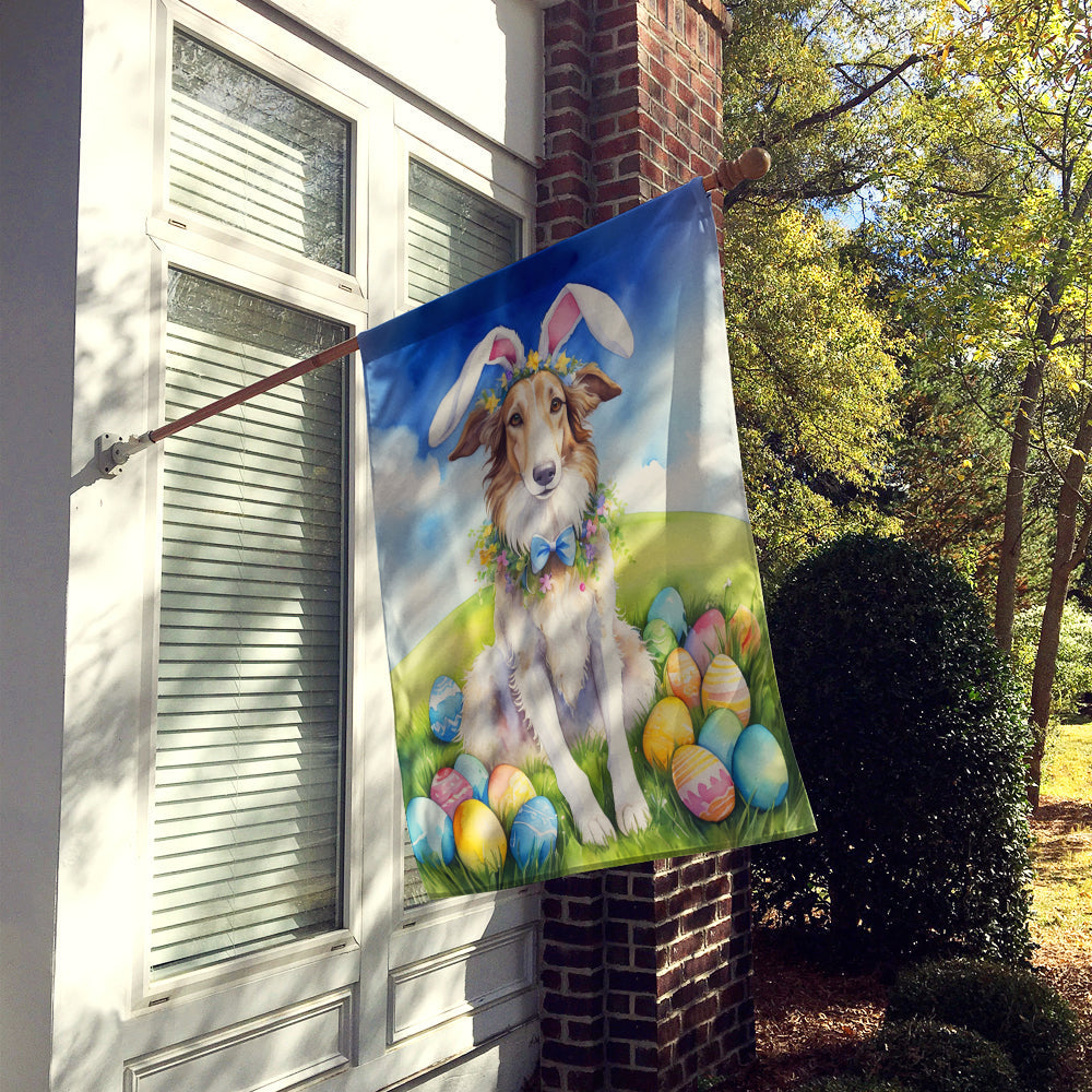 Borzoi Easter Egg Hunt House Flag 28x40 Porch Sleeve Pole Decorative Outside Yard Banner Artwork Wall Hanging, Polyester