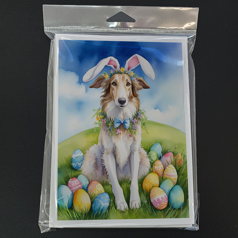 Borzoi Easter Egg Hunt Greeting Cards Pack of 8 Blank Cards with Envelopes Whimsical A7 Size 5x7