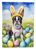 Boston Terrier Easter Egg Hunt House Flag 28x40 Porch Sleeve Pole Decorative Outside Yard Banner Artwork Wall Hanging, Polyester