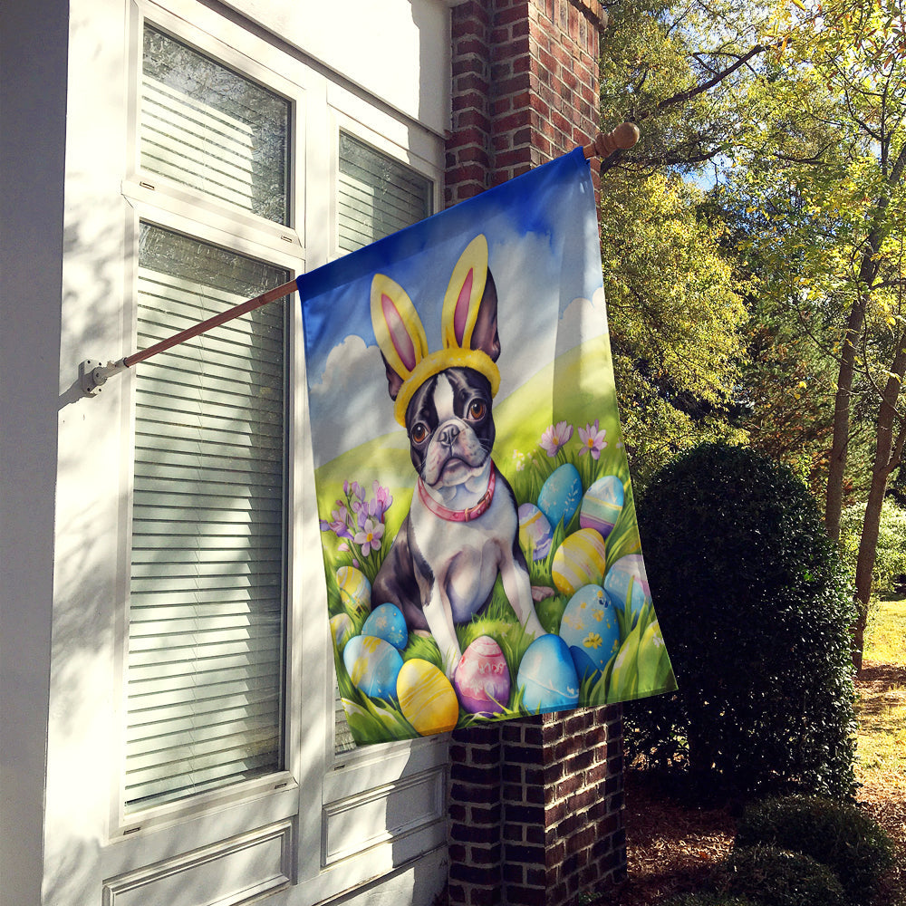 Boston Terrier Easter Egg Hunt House Flag 28x40 Porch Sleeve Pole Decorative Outside Yard Banner Artwork Wall Hanging, Polyester
