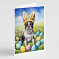 Boston Terrier Easter Egg Hunt Greeting Cards Pack of 8 Blank Cards with Envelopes Whimsical A7 Size 5x7