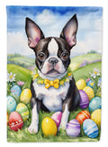Boston Terrier Easter Egg Hunt House Flag 28x40 Porch Sleeve Pole Decorative Outside Yard Banner Artwork Wall Hanging, Polyester